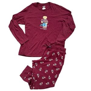Polo by Ralph Lauren Teddy Bear Burgundy Pajama Set